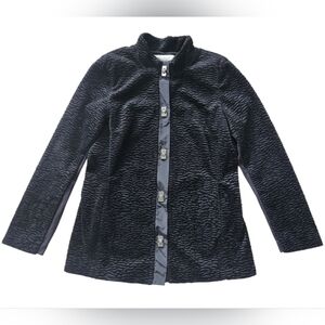 Carol Anderson Black Faux Fur Jacket Sz Medium Turn Lock Classic Chic Velvet‎
